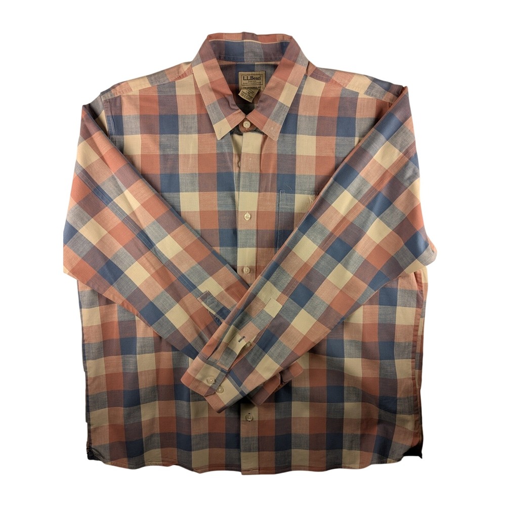 L.L.Bean Plaid Button Down Shirt Stretch Cotton Blend Casual Mens Large